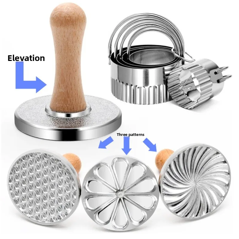 

Biscuit Die Cutting Knife Set, Three-Mold Metal Biscuit Die Wooden Handle Embossing Press, Double Handle Stronger