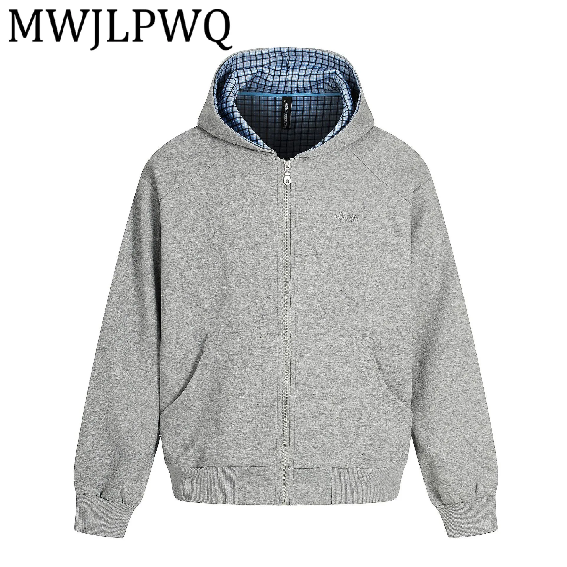 

MWJLPWQ модная толстовка с капюшоном в американском стиле High Street, мужская клетчатая конструкция, универсальные простые топы, мода 202, осенняя новинка 12577