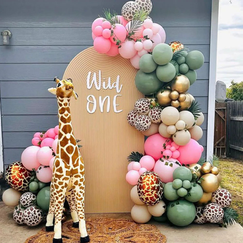 126pcs Jungle Safari Green Balloon Garland Arch Kit Kids Birthday Party Supplie Deer Pattern Gold Latex Ballon Baby Shower Decor