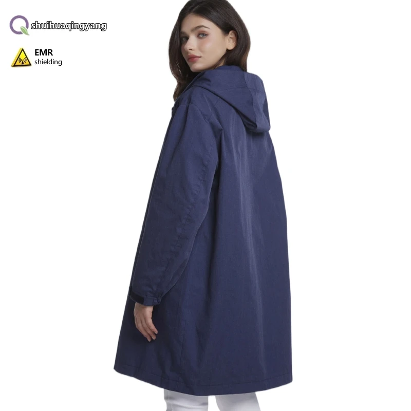 Professional electromagnetic radiation protection metal fiber unisex work clothes, high necked hooded radiation proof overcoat