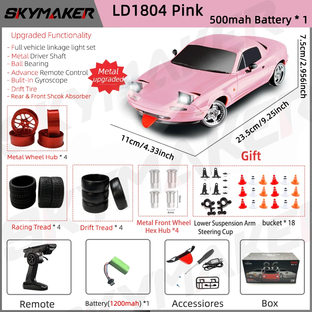 LDRC 1/18 RC Drift Auto LD1804 Mazda MX5 2.4GHz met ESP Gyro LED Verlichting Volledige Schaal Skymaker RC Speelgoed racewagens Voor Kinderen Speelgoed Cadeau