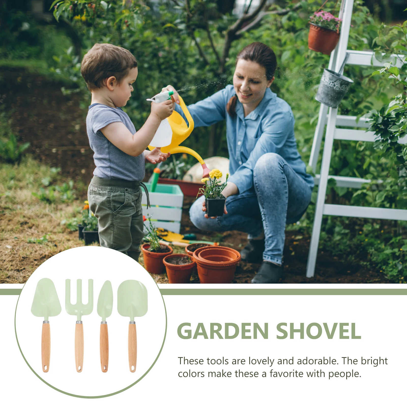 

Children's Planting Tool Set Toddler Garden Tools Gardening for Kids Digging Sand Landscaping Wooden Handle