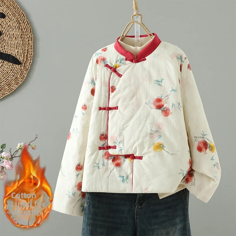 

Новое китайское хлопковое джинсовое пальто с воротником на пуговицах в национальном стиле, женское осенне-зимнее свободное верхнее пальто в стиле ретро