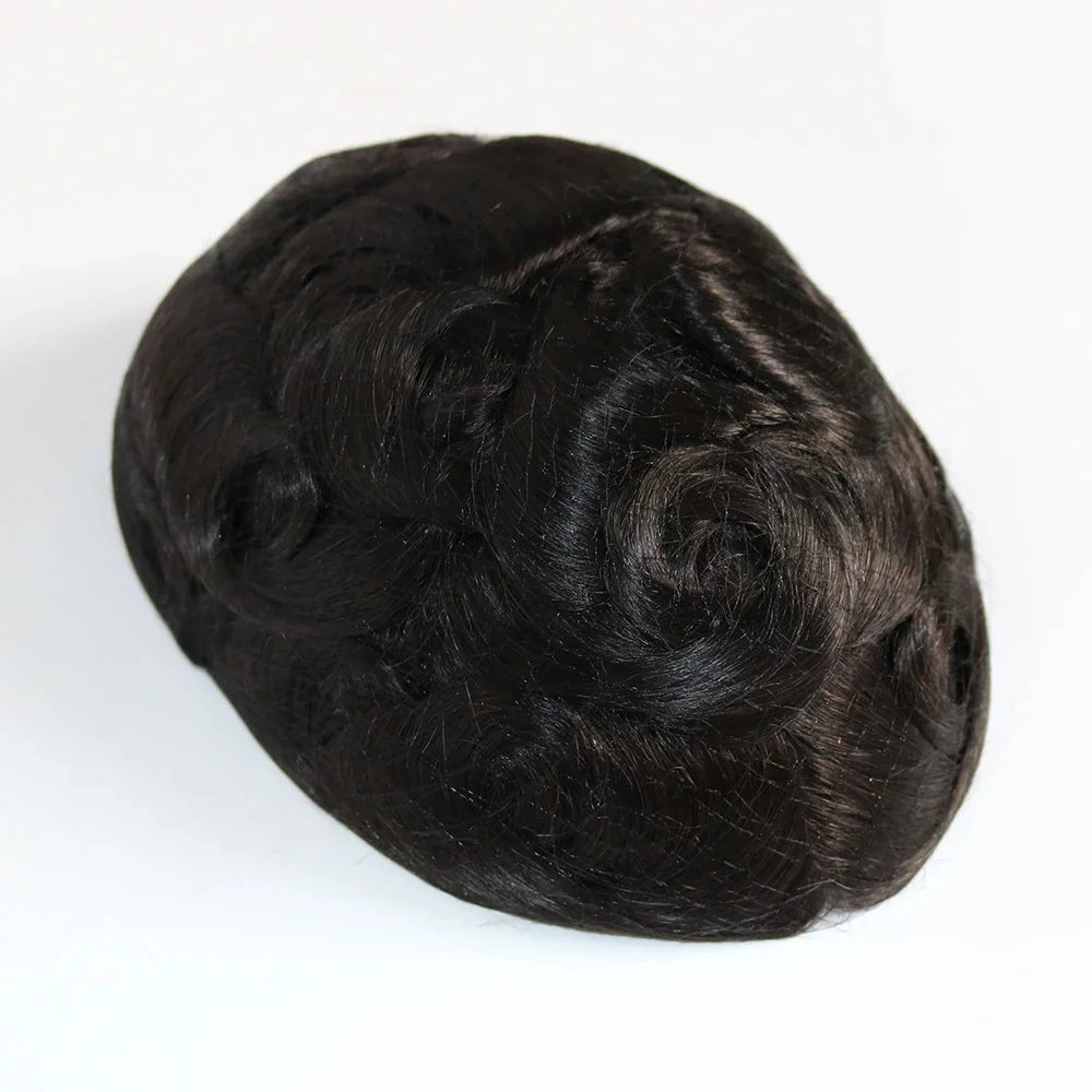 باروكات رجالية مريحة طبيعية غير مرئية خط شعر طبيعي 100% شعر بشري أوروبي قابل للتنفس Q6 دانتيل سويسري وقاعدة PU شعر مستعار للرجال #6