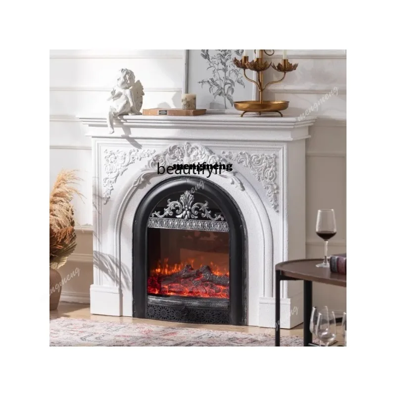 French retro fireplace stone paint villa entrance art decoration cabinet heating electronic fireplace simulation fire
