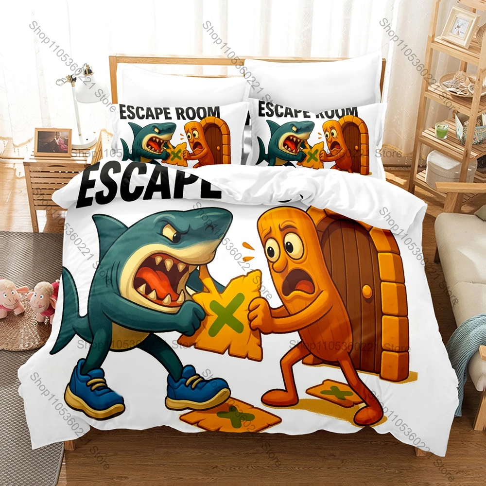 Cool 3 In 1 Tung Tung Tung Sahur Bedding Set Suhoor Islamic Cartoon Theme Breathable Fabric Eid Gift