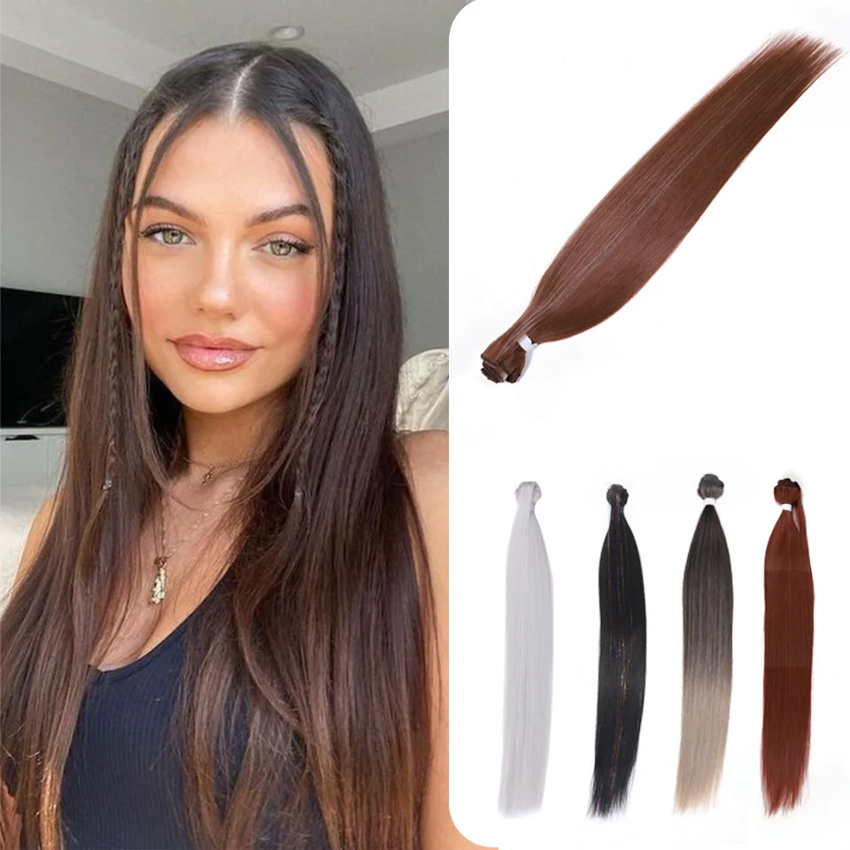 

Synthetic Straight Hair With 30 Inches Clip in Fake Hair Extensions Brown Grey Ponytai Party Daily Hair High Temperature Fiber