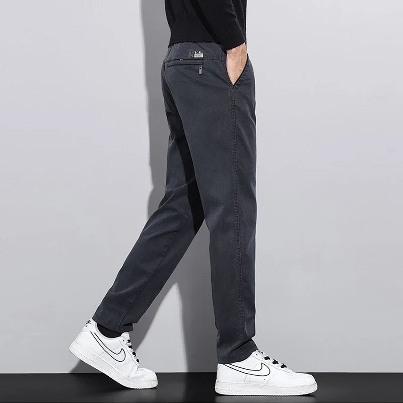 패션 남성용 신상 플리스 안감 보온 수트 팬츠 남성 스마트 캐주얼 블레이저 팬츠 미니멀리스트 루즈 스트레이트 블랙 바지