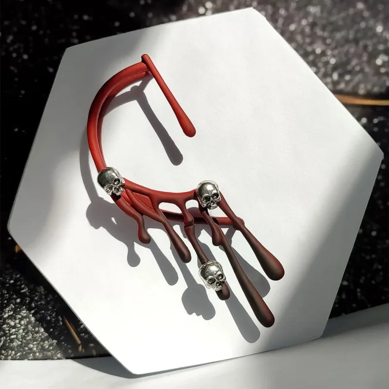 

Fashionable Irregular Delicate Retro Water Drop SingleExaggeration Lava Earrings Gothic Skull Halloween Ear Clip None Piercing