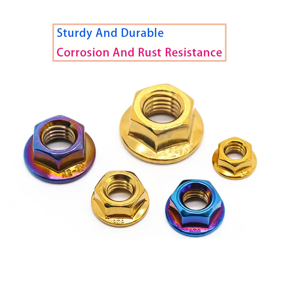 304 Stainless Steel Blue/gold Hexagonal Serrated Locking Screw Nut, Titanium Plated Hexagonal Flange Nut M3 M4 M5 M6 M8 M10M12