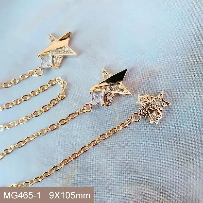 

10pcs/lot Luxury Star Pentagram Tassel Chain Nail Art Parts Zircon Crystal Manicure Nails Accesorios Supplies Decorations Charms