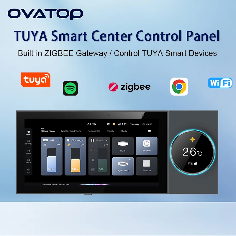 Tuya 6-inch Knob Smart Home System Wireless Central Control Screen ALEXA Voice Intelligent Switch Control Panel Zigbee Gateway