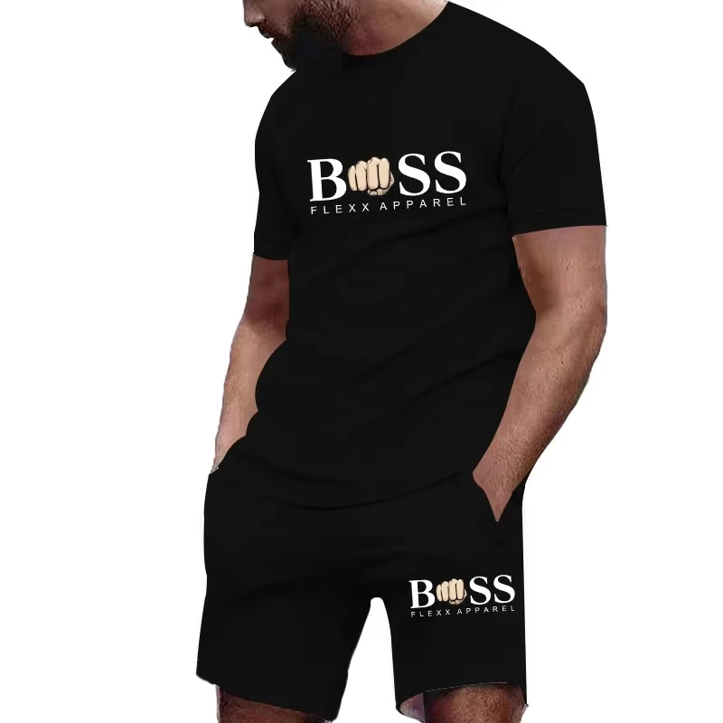 Men Lettes Printed Set 2 Piece Set Men T-Shirt Shorts Pants Suit Casual Short Tracksuit Vintage Outfit Sportswear Male Clothing