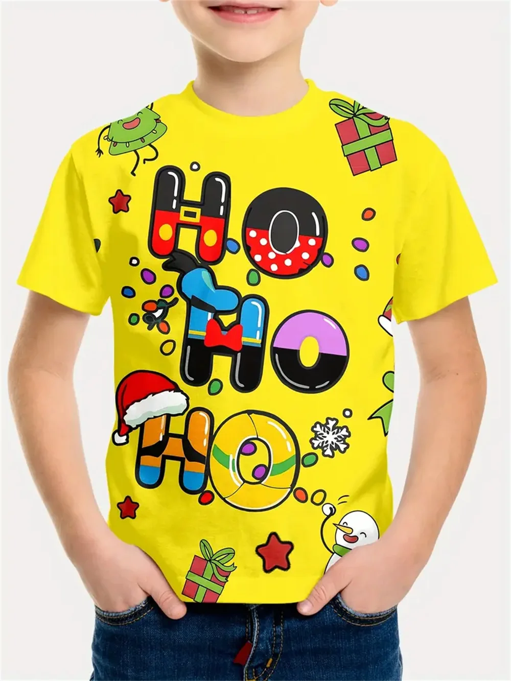 

2025 Boys Girls T-Shirts Christmas Clothing New Year's T-Shirts Santa Claus Printed Casual Children's Clothing Top Tee