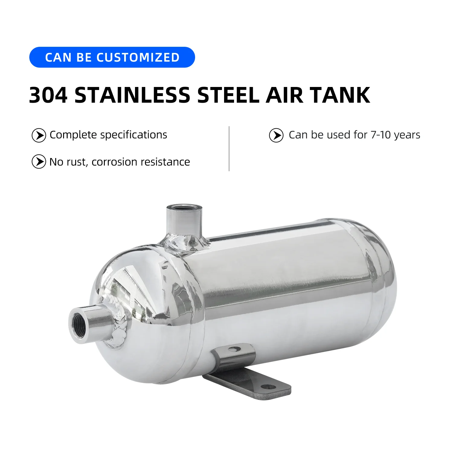 0.3L 304 Stainless Steel Small Horizontal Air Compression Tank Vacuum Buffer Air Storage Suitable for Beauty Instruments