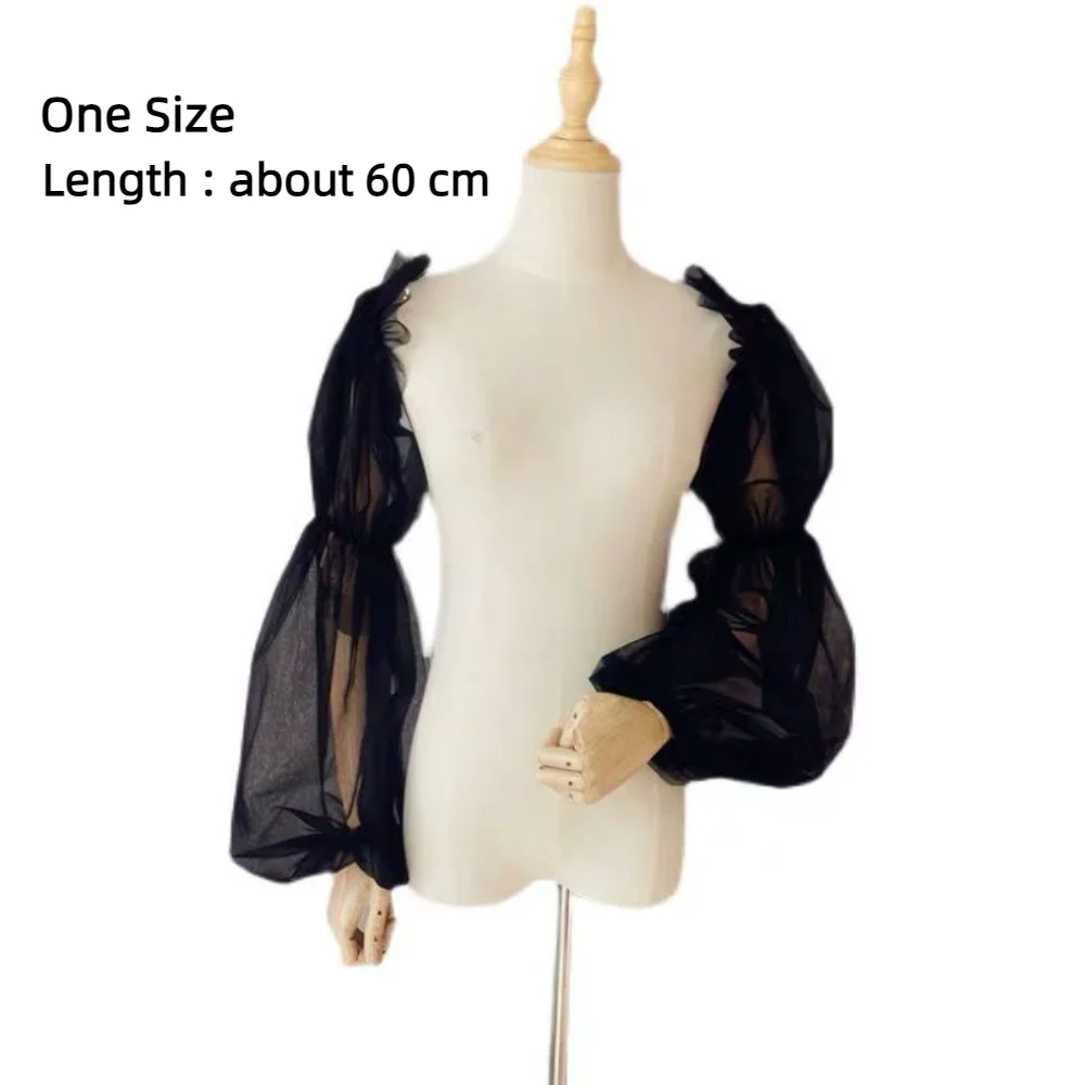 1 par de mangas de brazo transpirables elegantes, mangas finas de linterna de Color sólido, mangas holgadas de malla nupcial para mujer