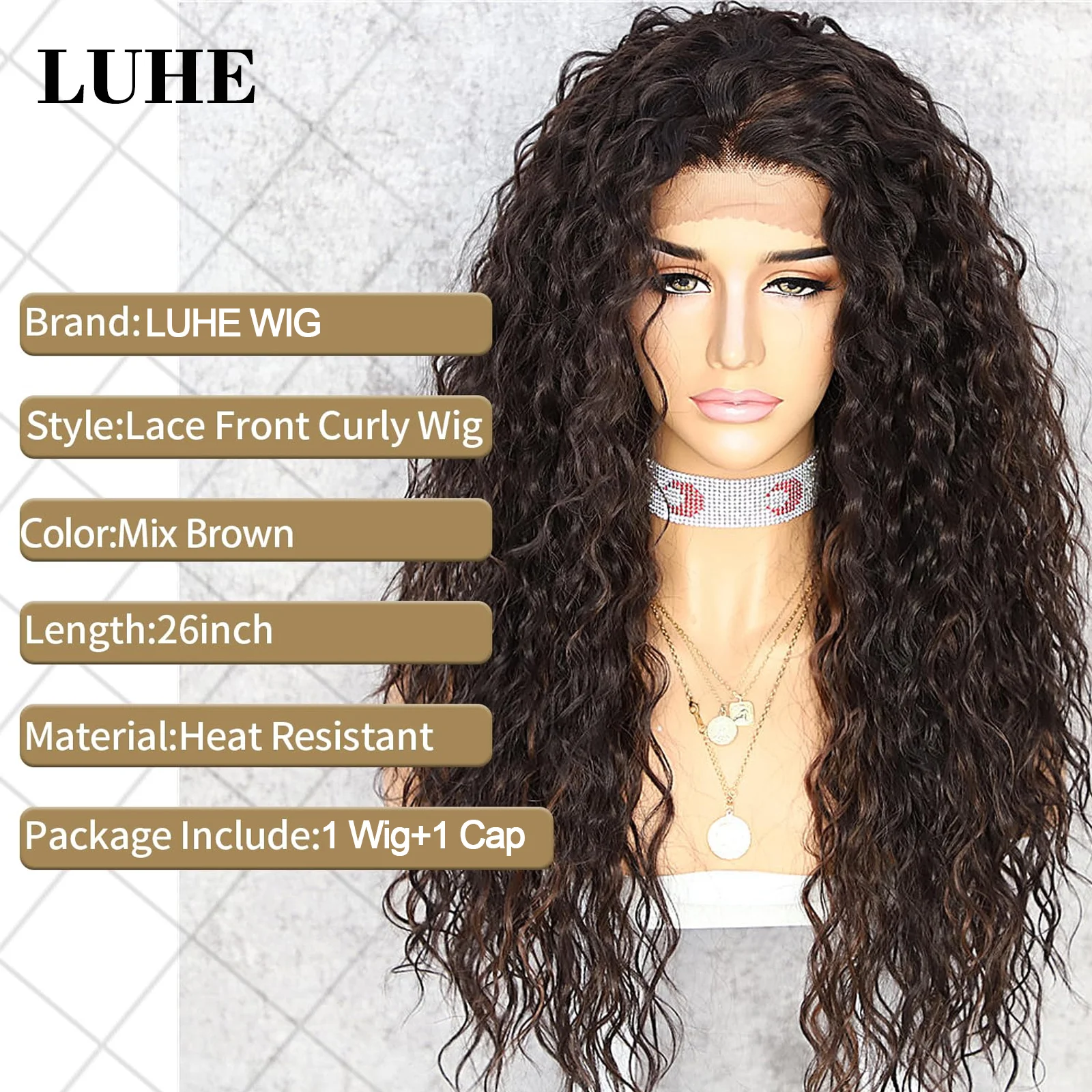 Kinky Curly Mix Brown Highlights Lace Front Wig pour femmes noires, 13x3, Long At Curly, Synthetic Hair, Lace Frmetals Wig, 03/Use