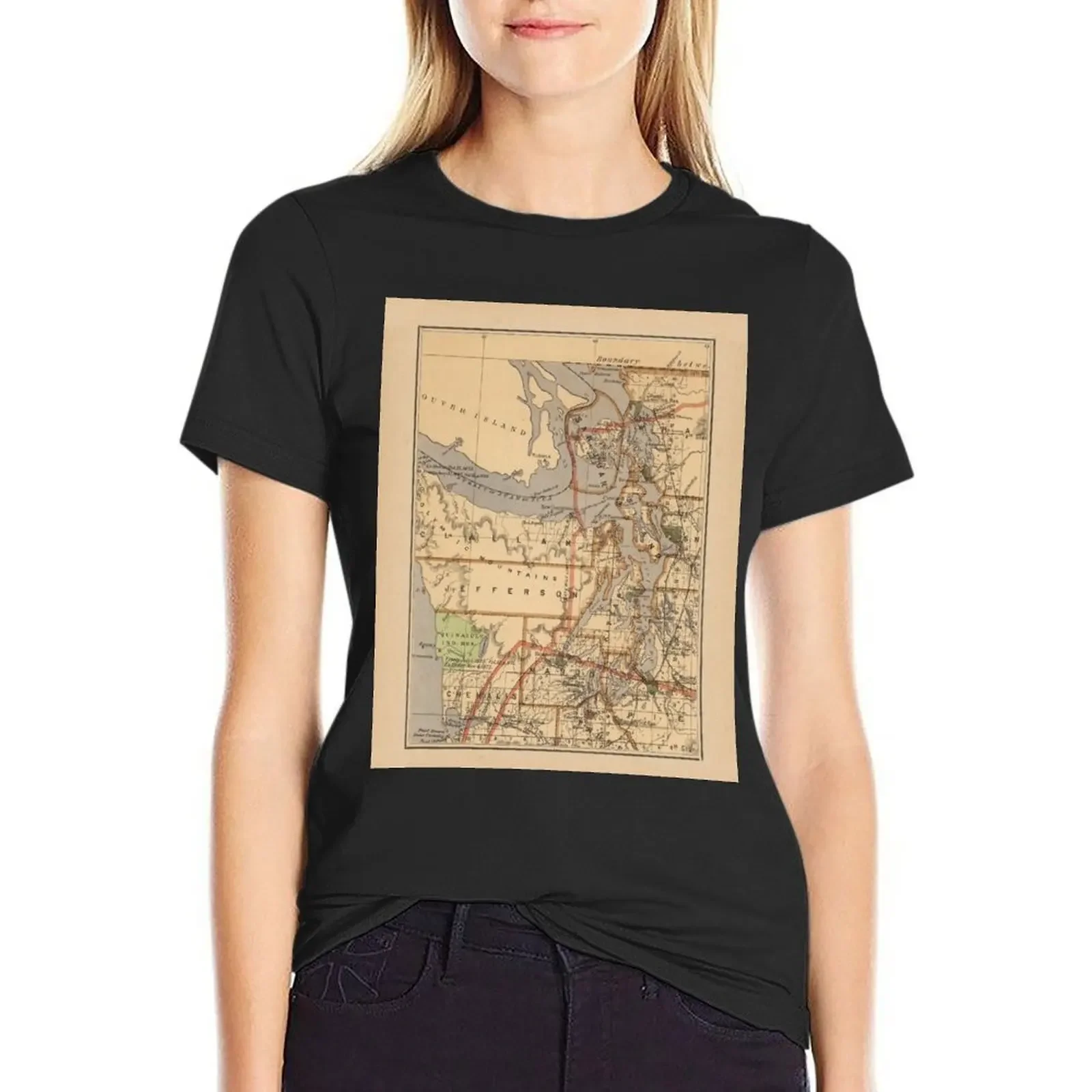 

Vintage Map of The Puget Sound (1876) T-Shirt plain plus sizes new edition funny summer clothes for Women