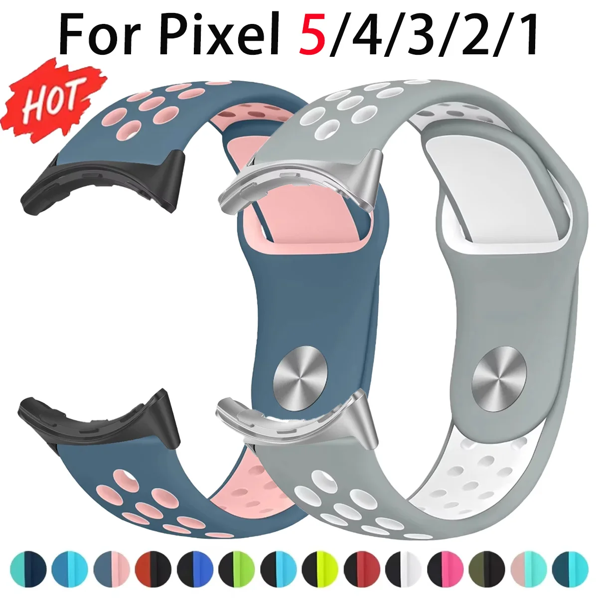 Two Tone Silicone Strap for Google Pixel Watch 5 4 3 45mm Breathable Band for Pixel 5 4 3 2 1 41mm Sports Wristband Bracelet