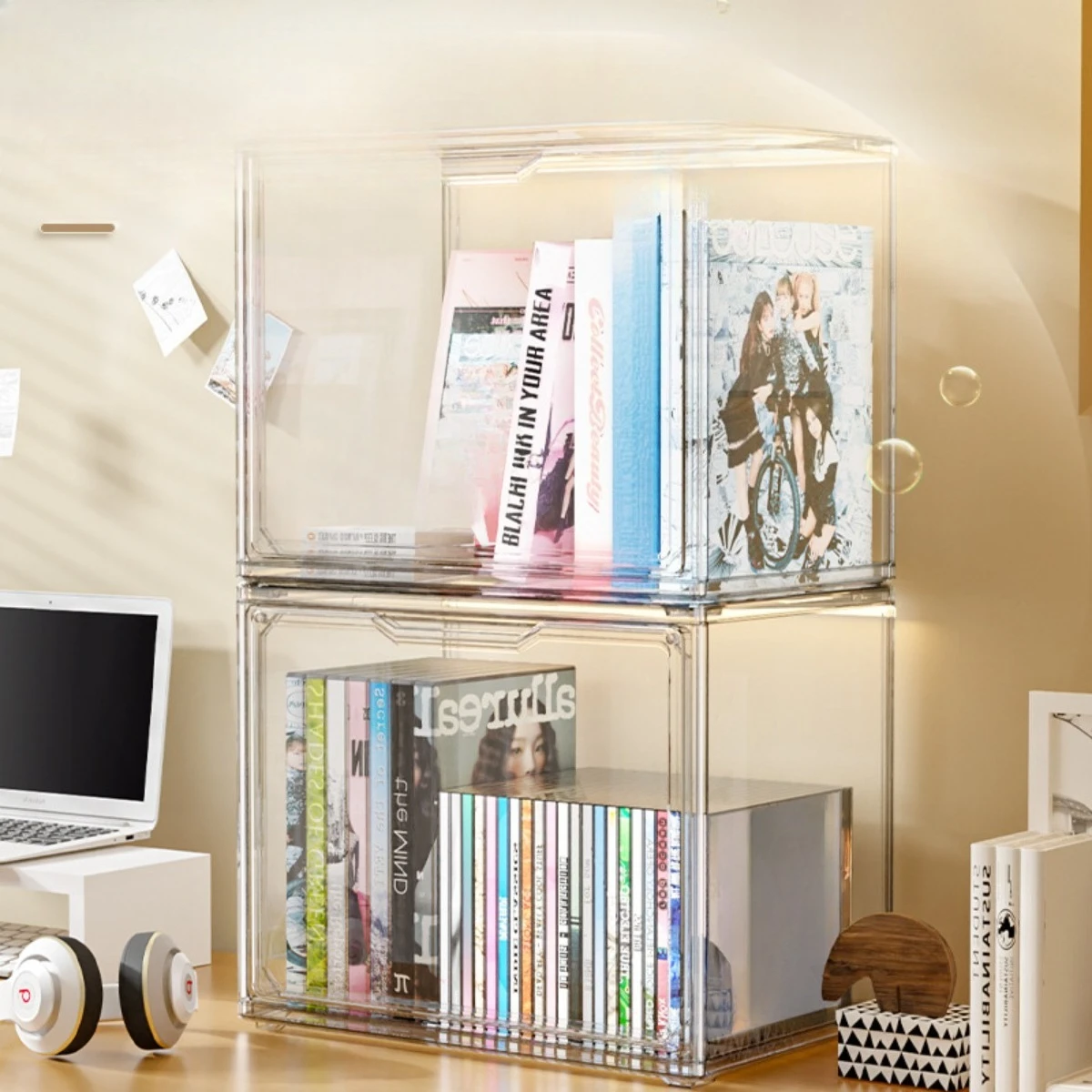 

Desktop Dustproof Acrylic Organizer, Large Storage Display Cabinet for Magazines, Albums & CDs, Home Office Tidying Box
