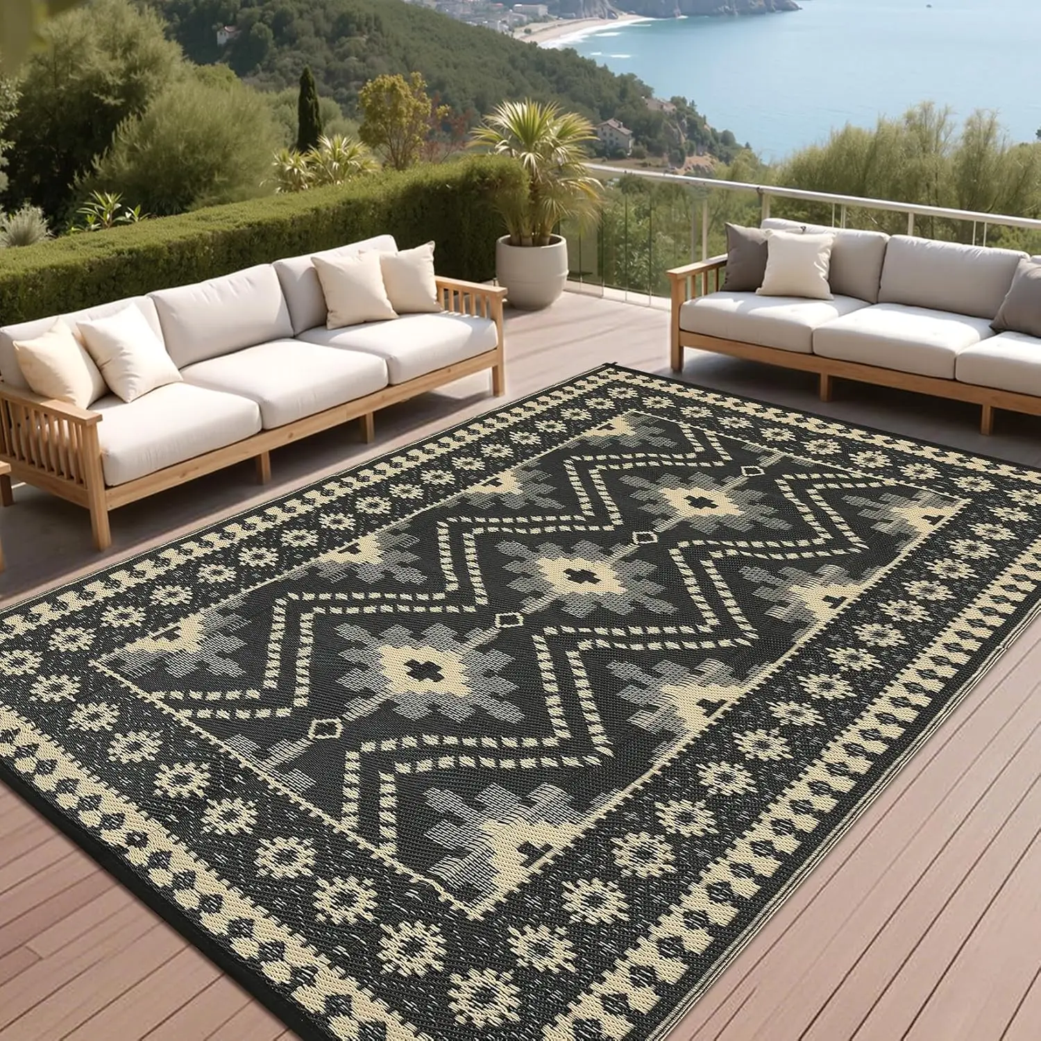 

Home Outdoor Rug Waterproof 8x10 Reversible Outdoor Plastic Straw Rug Vintage Diamond Patio Rug Indoor Outdoor Carpet RV Mat