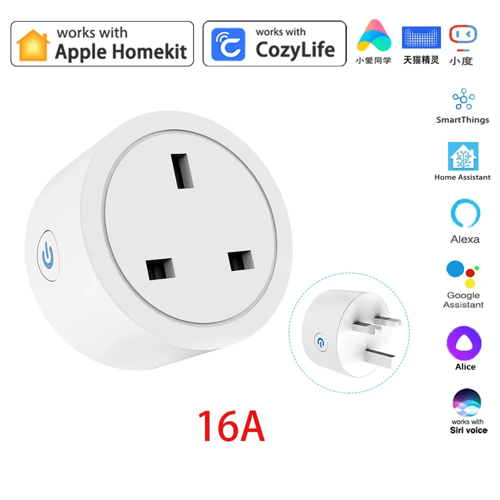 HomeKit WiFi 16A UK Smart Socket AC100 ~ 240V presa ad alta potenza APP telecomando Timer Plug funziona con Alexa Google Siri HA