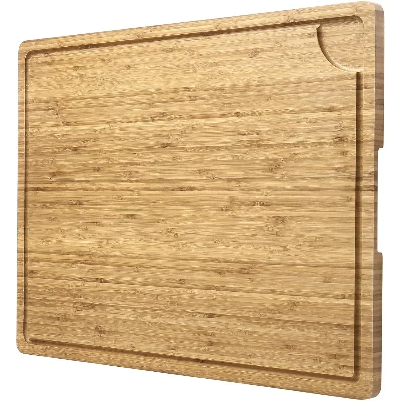 

24x18 Inch Large Cutting Board for Kitchen, Bamboo Wood Butcher Block Chopping Board with Handles and Juice Grooves