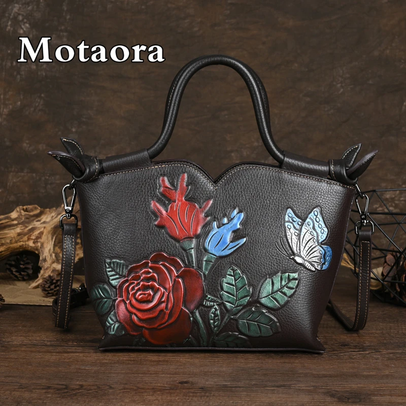 

MOTAORA New Vintage Cowhide Women's Handbag Luxury Large Capacity Shoulder Bag Handmade Embossed Genuine Leather Crossbody Bags