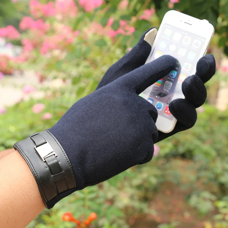 Autumn Winter Thickened Windproof Cashmere Touch Screen Gloves Men Outdoor Riding Cycling Driving Warm Thermal Non Shedding