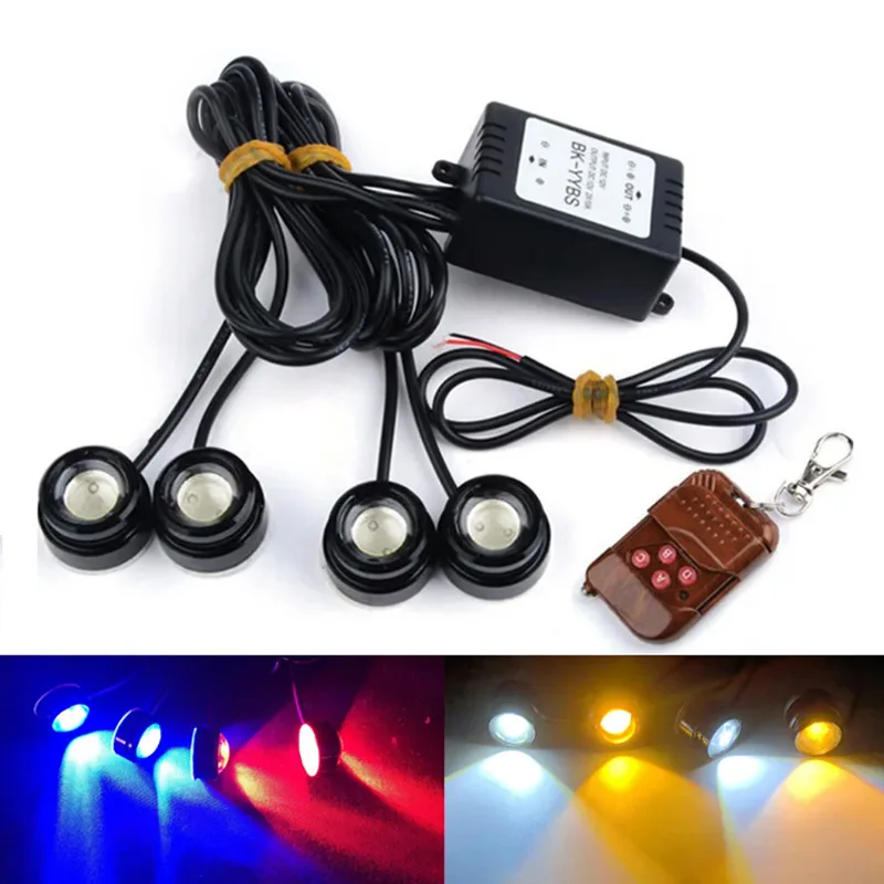 4 in 1 Auto Strobe Flash Grille Adler Auge Licht blinkt Notfall drl Tagfahrlicht weiß rot blau mit Fernbedienung