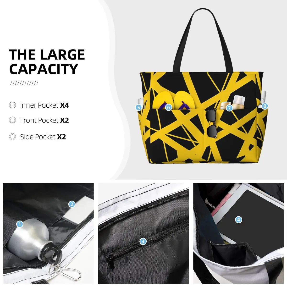 EVH Authentic Stripes Design Beach Tote Bag Sport Gym Yoga Duffle Large Tote Bag Women Travel Bag Fitness bag