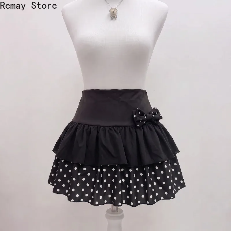 Harajuku Polka Dot Piano Print Mini Skirt Women's High Waist Ruffle Bow Trim Casual Party Music Festival Daily Japanese Outfits