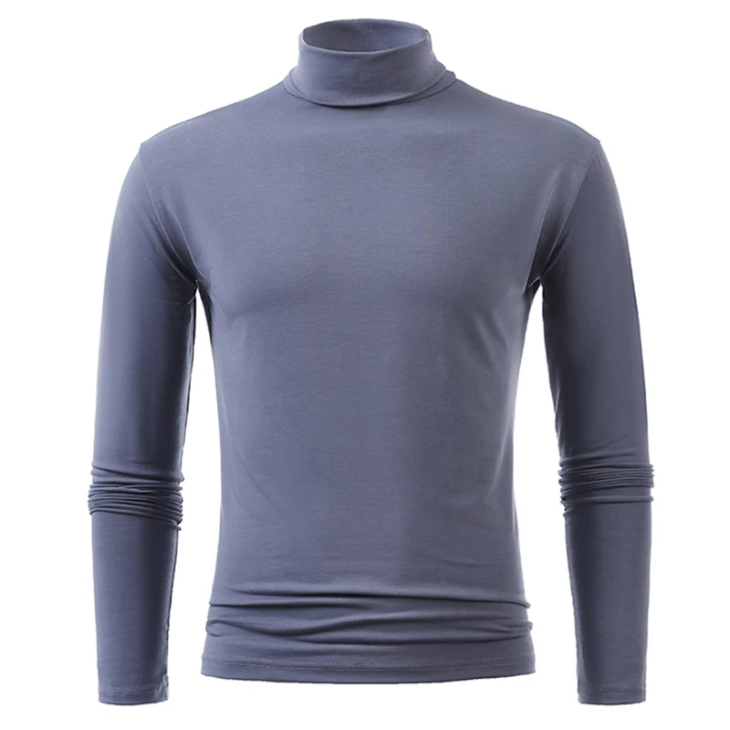 Hot Sale Autumn Men\'s T Shirt Casual Solid Color Half-high Collar Long Sleeve T Shirt Mens Bottoming Top Pullover Underwear Tops