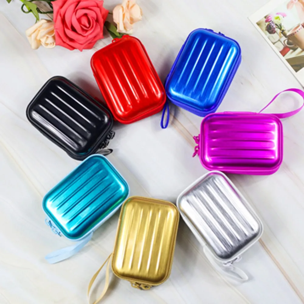Cute Square Tinplate Coin Purse Headphone Bag Zipper Lipstick Storage Bag Change Purse Earphone Pouch Suitcase Wallet Ladies