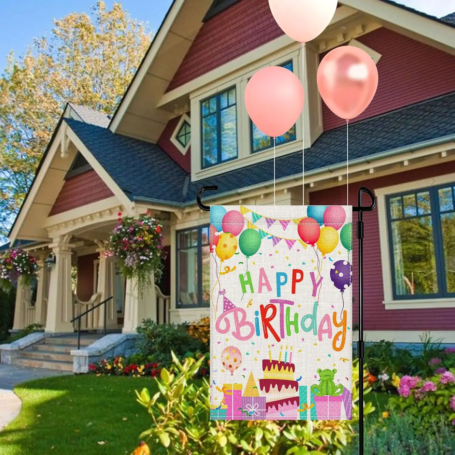 Happy Birthday Garden Flag 12 x 18 Inch Colorful Balloon Birthday Cake Gift Small Burlap Garden Flags Party Decorations Supp WWP