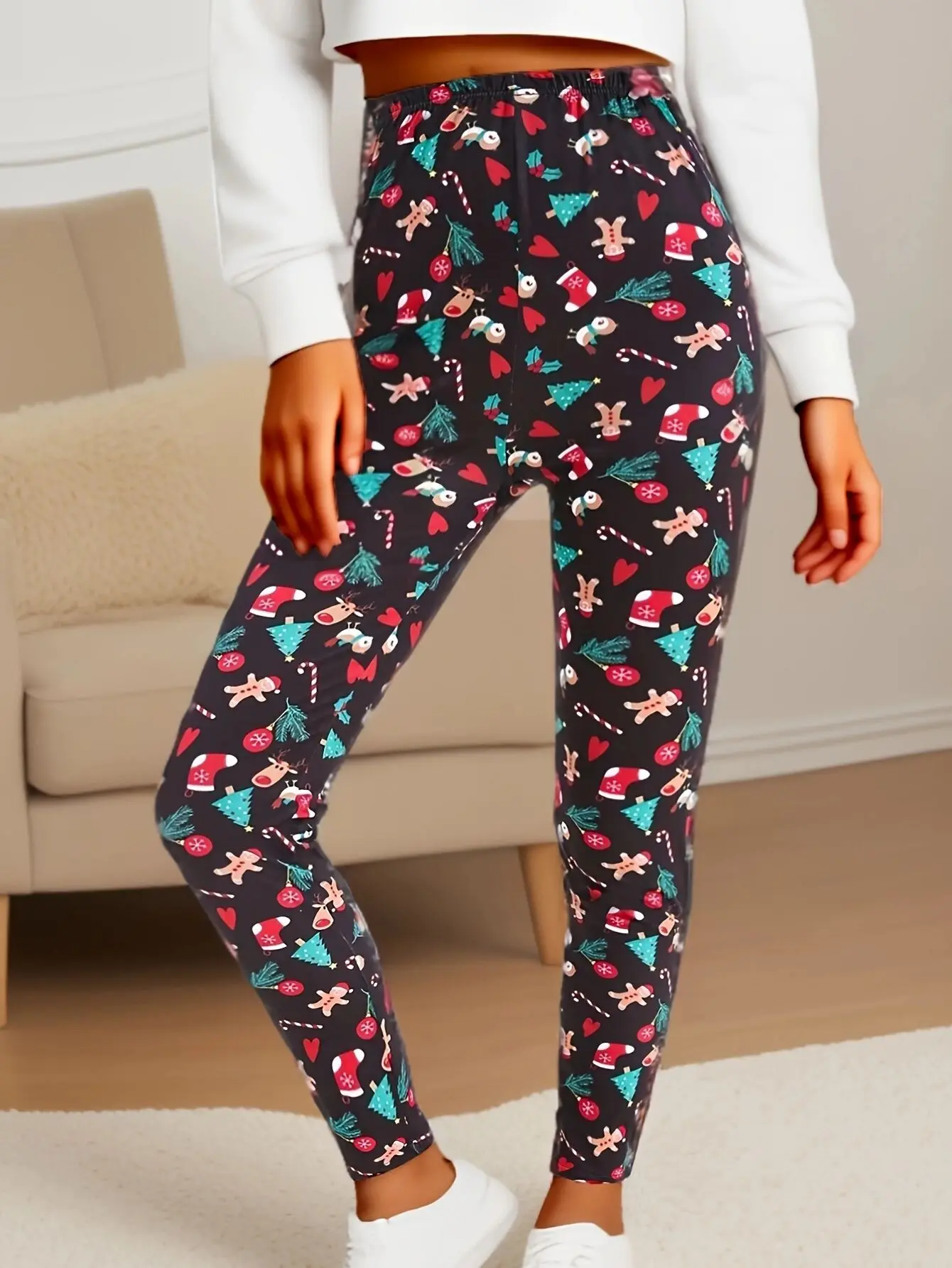 CUHAKCI Christmas Themed Brushed Fashionable Stretch Sports Leggings Tight Fitting Elegant Sexy Women\'s Pencil Pants