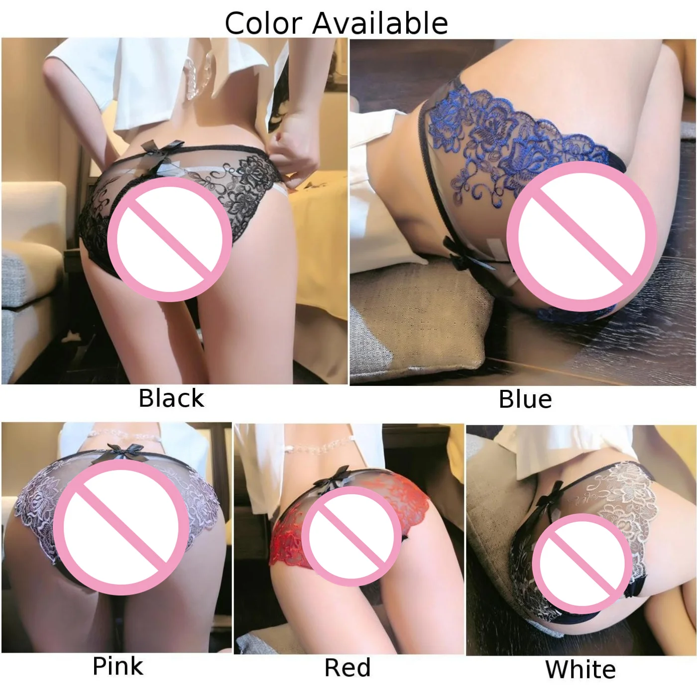 Men's Lace Open Crotch See Through Briefs Bowknot Low Rise Sissy Bulge Pouch Panties Underwear Transparent Hollow Out Lingerie