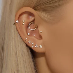 LENNIK 14K Pure Gold Earring Women European and American luxury mini horse eye zircon flat head threaded piercing earrings jewel