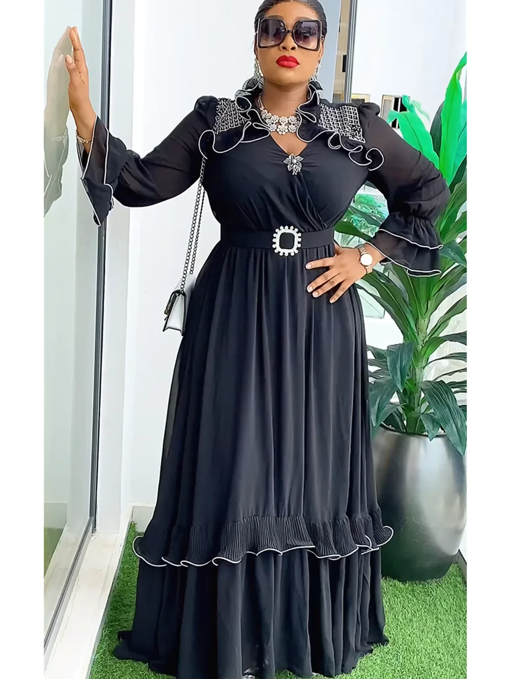 Plus Size African Party Dresses for Women 2024 New Fashion Dashiki Ankara Wedding Gowns Elegant Turkey Muslim Chiffon Maxi Dress