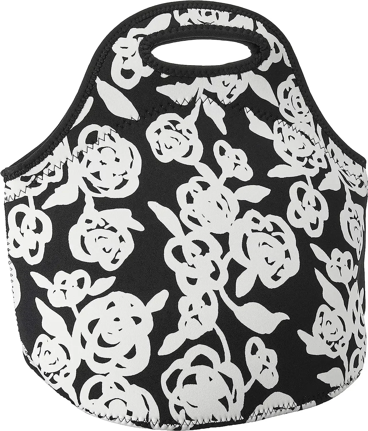 Tote de neopreno BUILT NY Gourmet To Go, Garden Rose, blanco y negro