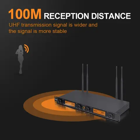 Debra Audio D-240 4-kanals UHF trådlöst mikrofonsystem med handhållet headset och lavaliermikrofon för karaokepresentationer 10 best sales trådlös headsetmikrofon - №7