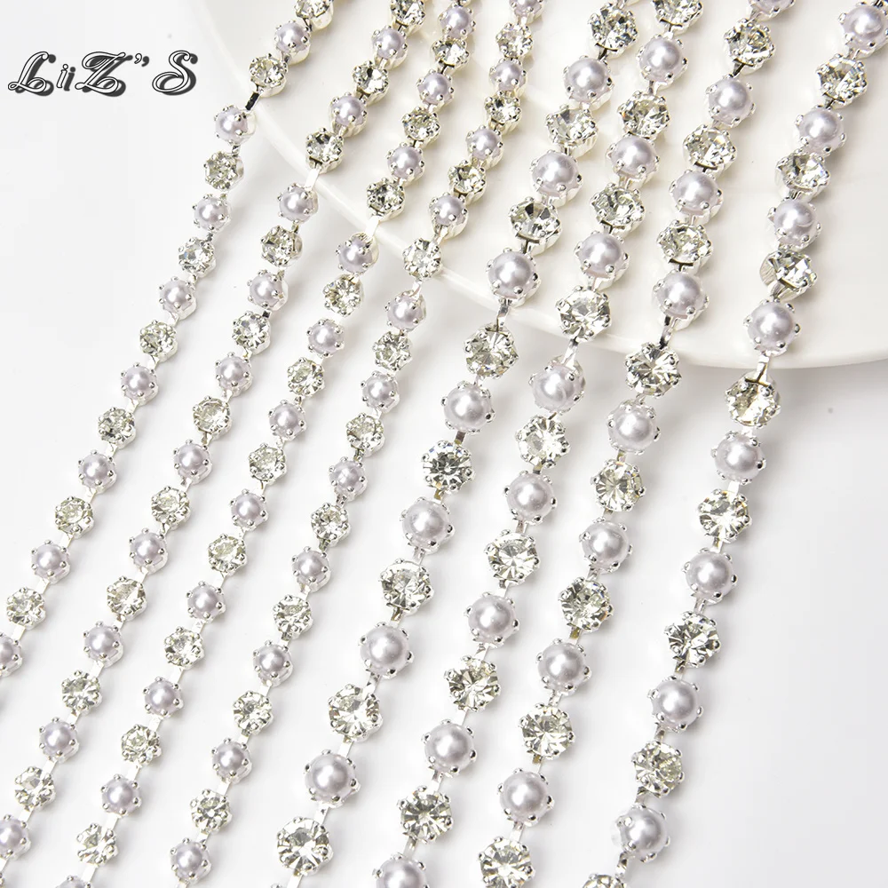 Added Pearls Crystal Rhinestone Chain Metal Plated White K Thickening Base Chain Necklace Diy Wedding Dress Jewelry Accessories