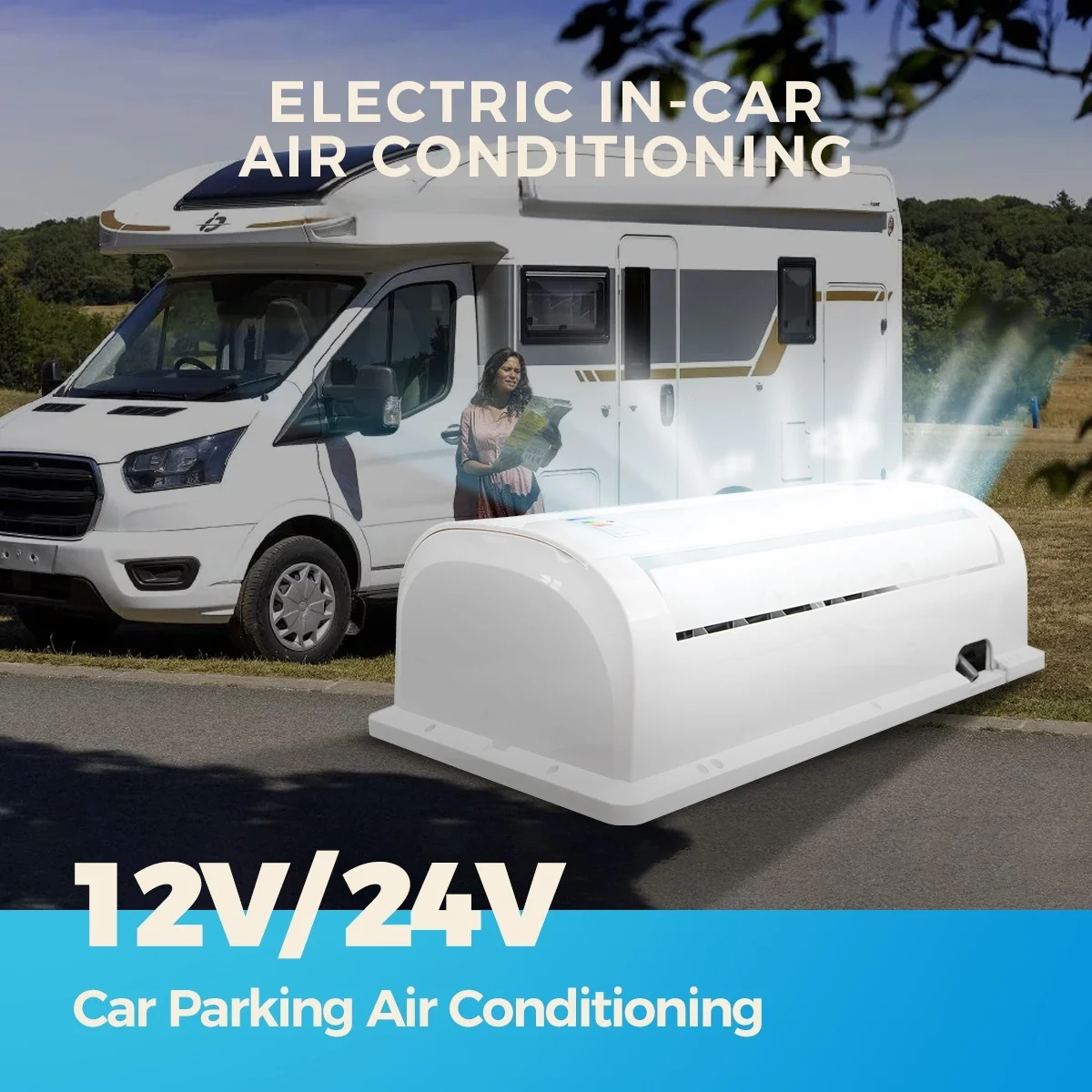 XMZ 24 فولت مكيف هواء سبليت للسيارات الكهربائية 10000 وحدة حرارية بريطانية لشاحنة RV شاحنة تخييم فان مكيف وقوف السيارات #6