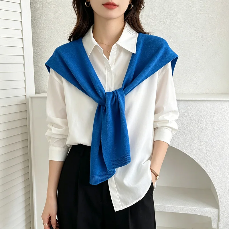 Women Solid Color Acrylic Warp Knitted Shawl Wrap Casual Shoulder Cover For Spring Fall Office Air Conditioning Neck Protection