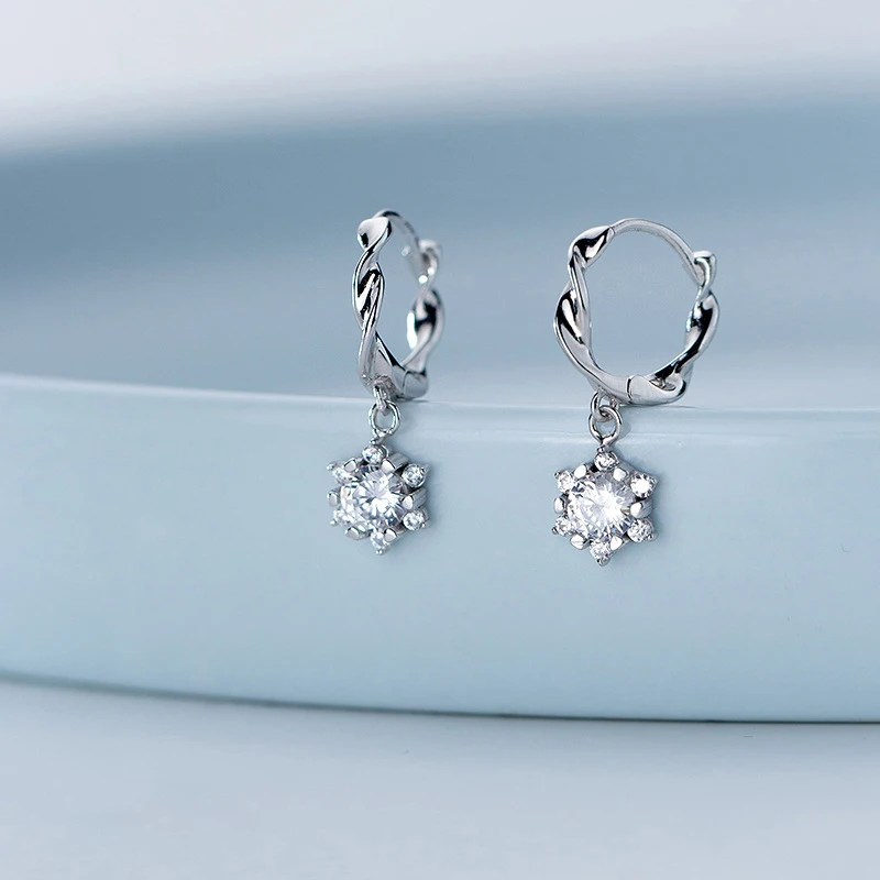 MODIAN Sparkling AAA Zircon Flower Irregular Hoop Earring for Women Real 925 Sterling Silver Wedding Engagement Original Jewelry