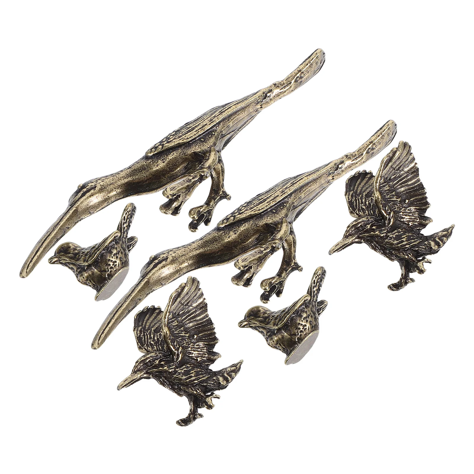 

6pcs Brass Figurines Vintage Mini Sparrow Hummingbird Harbinger Statues Desktop Shelf Cabinet Office Small Retro Animal