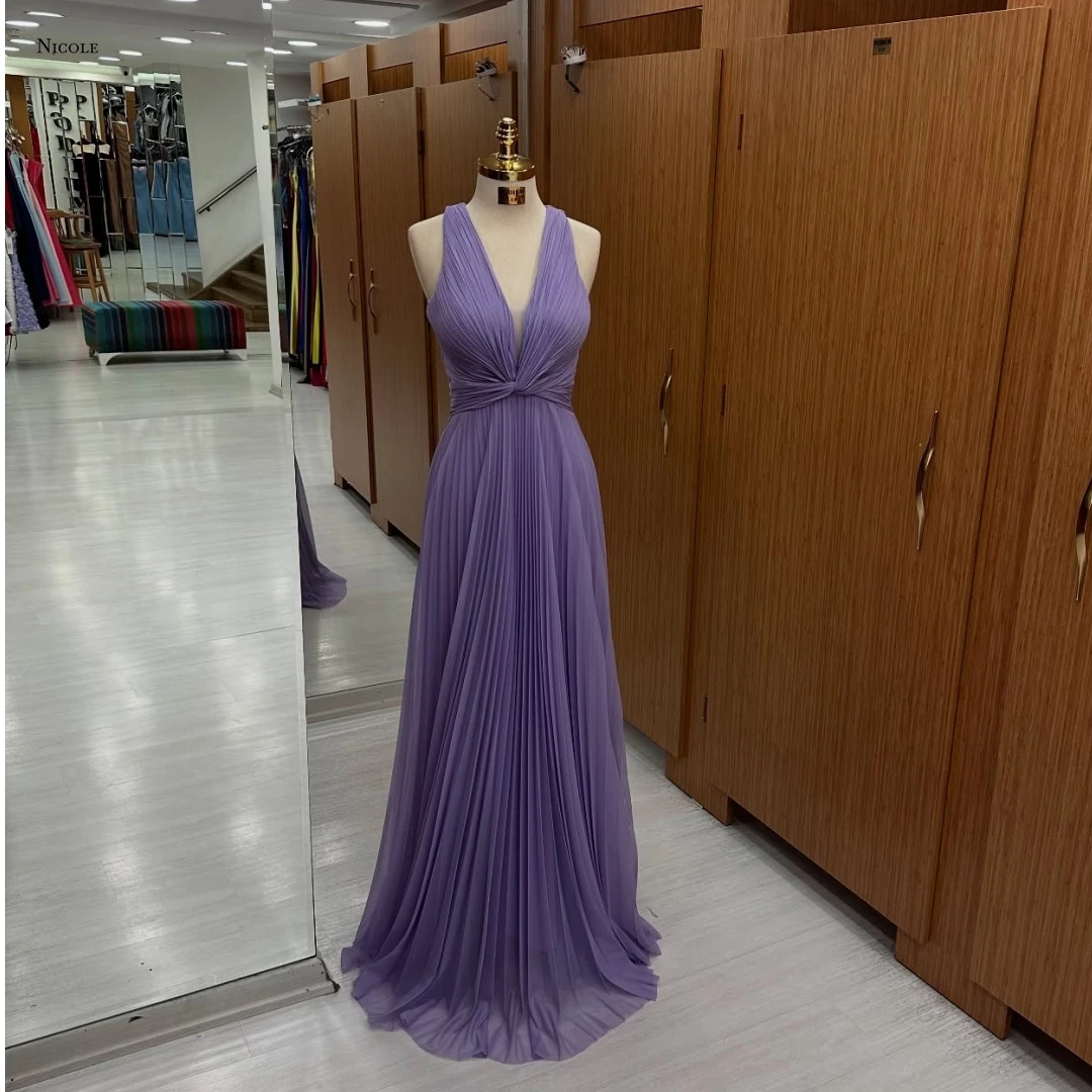 

Nicole Line A Evening Dress Custom Made Evening Dresses Wedding Luxury Prom Dresses 2025 V-neck Chiffon Elegant Gowns Party Gala