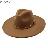 Sombrero Fedora 2022 para mujer, ala ancha grande de 9,5 cm, sombrero de Jazz de fieltro caqui Vintage, gorra de vestir Formal de invierno, sombreros de mujer