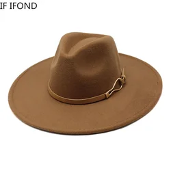 2022 kapelusz Fedora kobiety duży szeroki rondo 9.5cm Vintage Khaki filcowany jazzowy kapelusz zima formalna sukienka czapka sombreros de mujer