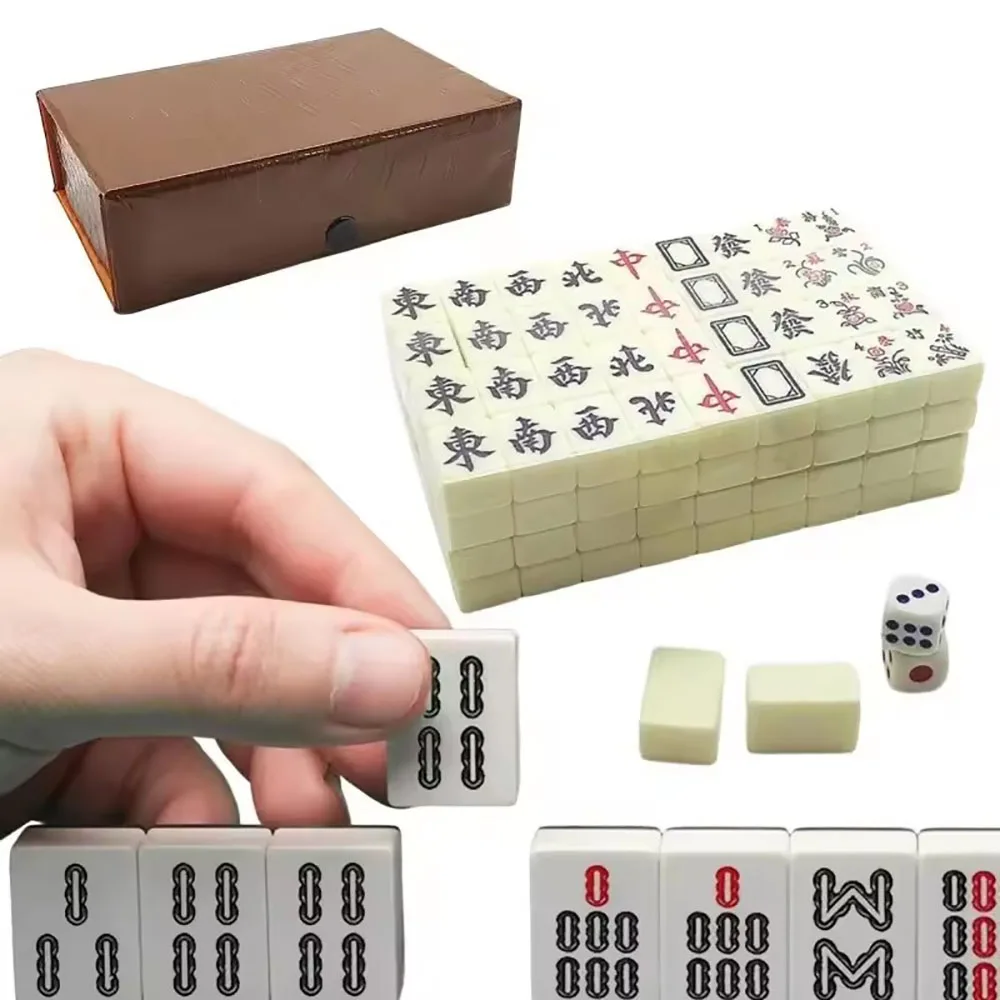 Chinese Mahjong Game Set 144 White Engraved Mini Tiles For Family Gathering For Chinese Style Game Play Family Leisure Time